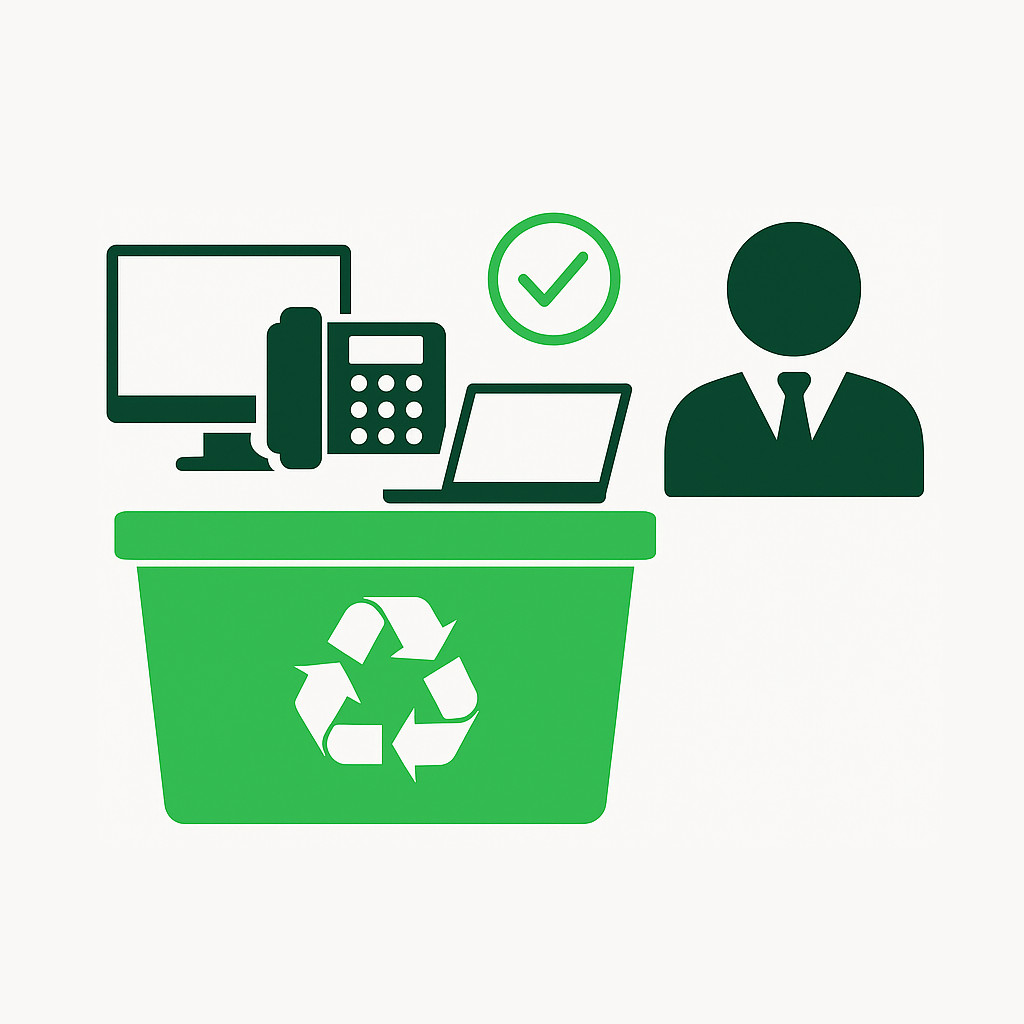 Echipamente electronice și simbolul reciclării, reprezentând serviciile de colectare personalizate pentru companii oferite de 3R Green SRL.